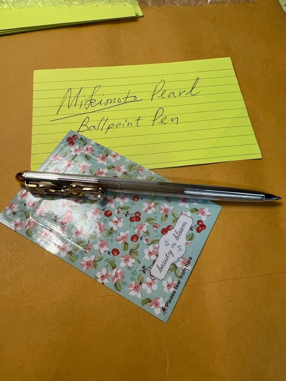 Mikimoto Silver Ballpoint Pen with Gold Accents & Real Pearl , music 🎶 motif